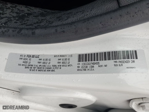 2015 Chrysler 200 S with VIN 1C3CCCDG1FN664935, listed as a Copart auction lot 46125455 with 115,293 mi miles and Salvage Title. Bid and sale history available at carsss.com. Image 13.