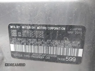 2015 Mitsubishi Lancer ES with VIN JA32U2FU4FU020089, listed as a IAAI auction lot 42036021 with 190,673 mi miles. Bid and sale history available at carsss.com. Image 9.