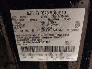 2008 Ford F-150 XLT with VIN 1FTPW14V68FB71482, listed as a IAAI auction lot 42362378 with 260,371 mi miles and . Bid and sale history available at DreamBid. Image 9.