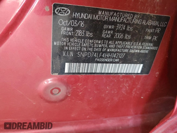 2017 Hyundai Elantra SE z VIN 5NPD74LF4HH142127, wystawiony jako Copart lot #57972015 z przebiegiem 104 176 mil mil oraz Szkoda całkowita • Salvage title. Historia ofert i sprzedaży dostępna na DreamBid. Obrazek 13.
