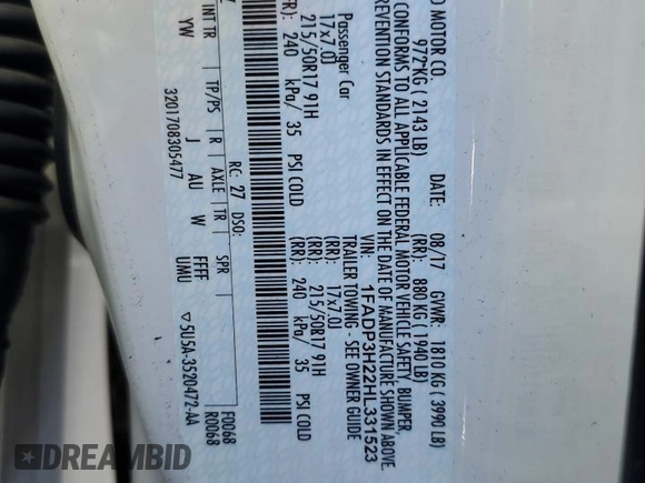 2017 Ford Focus SEL with VIN 1FADP3H22HL331523, listed as a Copart auction lot 46322445 with 37,214 mi miles and Salvage Title. Bid and sale history available at carsss.com. Image 12.