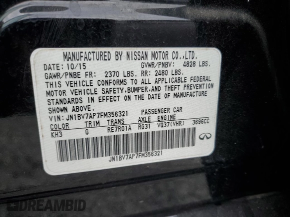 2015 Infiniti Q50 Premium with VIN JN1BV7AP7FM356321, listed as a Copart auction lot 50484505 with 141,310 mi miles and Salvage Title. Bid and sale history available at carsss.com. Image 13.