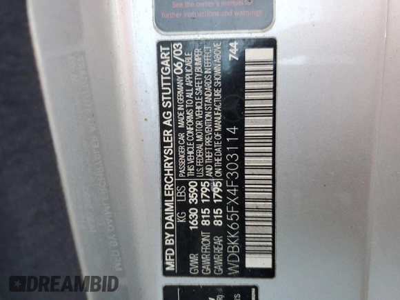 2004 Mercedes-Benz SLK-Class with VIN WDBKK65FX4F303114, listed as a Copart auction lot 75120644 with 0 mi miles and Non Repairable. Bid and sale history available at carsss.com. Image 13.