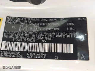 2014 Toyota Highlander XLE with VIN 5TDKKRFH9ES032261, listed as a IAAI auction lot 41429104 with 155,174 mi miles. Bid and sale history available at carsss.com. Image 9.