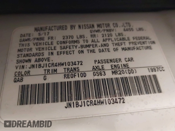 2017 Nissan Rogue Sport SL with VIN JN1BJ1CR4HW103472, listed as a IAAI auction lot 41856392 with 38,584 mi miles. Bid and sale history available at carsss.com. Image 9.