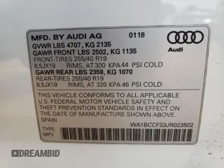 2018 Audi Q3 Premium with VIN WA1BCCFS3JR023502, listed as a Copart auction lot 47142733 with 38,444 mi miles. Bid and sale history available at carsss.com. Image 14.