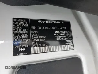 2023 Mercedes-Benz Sprinter Cargo with VIN W1Y40CHY0PT134394, listed as a Copart auction lot 55868155 with 53,473 mi miles and Salvage Title. Bid and sale history available at carsss.com. Image 12.