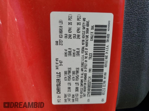 2008 Dodge Dakota SLT with VIN 1D7HE48K88S527114, listed as a Copart auction lot 57357515 with 267,390 mi miles and Salvage title. Bid and sale history available at DreamBid. Image 12.