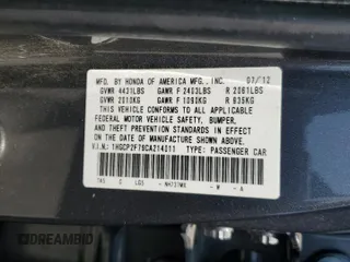 2012 Honda Accord EX z VIN 1HGCP2F79CA214011, wystawiony jako Copart lot #60294565 z przebiegiem 160 697 mil mil oraz Szkoda całkowita • Salvage title. Historia ofert i sprzedaży dostępna na DreamBid. Obrazek 13.