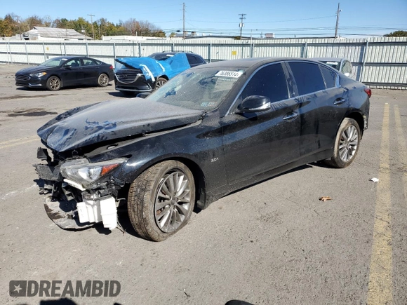 2018 Infiniti Q50 3.0t LUXE with VIN JN1EV7AR4JM430138, listed as a Copart auction lot 76386514 with 63,783 mi miles and Salvage Title. Bid and sale history available at carsss.com. Image 1.