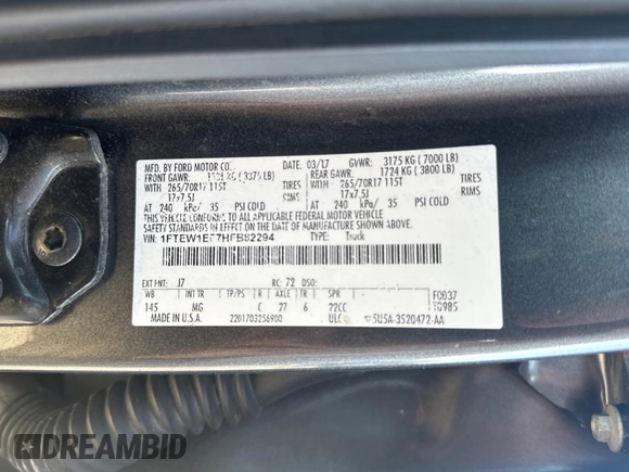 2017 Ford F-150 XL with VIN 1FTEW1EF7HFB82294, listed as a Copart auction lot 49510505 with 149,255 mi miles and Clean Title. Bid and sale history available at carsss.com. Image 10.