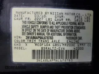 2010 Nissan Sentra SR with VIN 3N1AB6AP9AL678783, listed as a Copart auction lot 52579935 with 84,609 mi miles and Salvage Title. Bid and sale history available at DreamBid. Image 12.