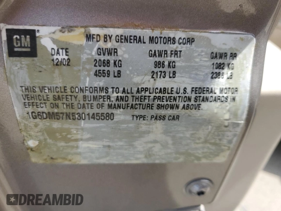 2003 Cadillac CTS with VIN 1G6DM57N530145580, listed as a Copart auction lot 58234414 with 153,227 mi miles and Salvage Title. Bid and sale history available at carsss.com. Image 12.