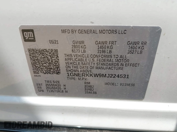 2021 Chevrolet Traverse Premier with VIN 1GNERKKW9MJ224531, listed as a IAAI auction lot 42418665 with 49,188 mi miles and . Bid and sale history available at DreamBid. Image 9.