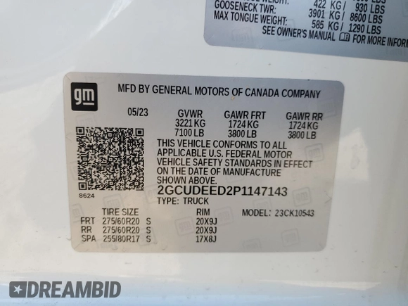 2023 Chevrolet Silverado 1500 RST with VIN 2GCUDEED2P1147143, listed as a Copart auction lot 50763795 with 37,194 mi miles and Salvage Title. Bid and sale history available at DreamBid. Image 12.
