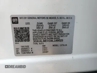 2022 GMC Terrain SLE with VIN 3GKALMEV1NL149023, listed as a Copart auction lot 58888875 with 22,071 mi miles and Salvage title. Bid and sale history available at DreamBid. Image 13.