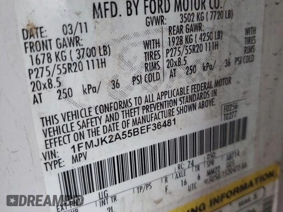 2011 Ford Expedition Max Limited with VIN 1FMJK2A55BEF36481, listed as a Copart auction lot 49547025 with 187,465 mi miles and Salvage title. Bid and sale history available at DreamBid. Image 15.