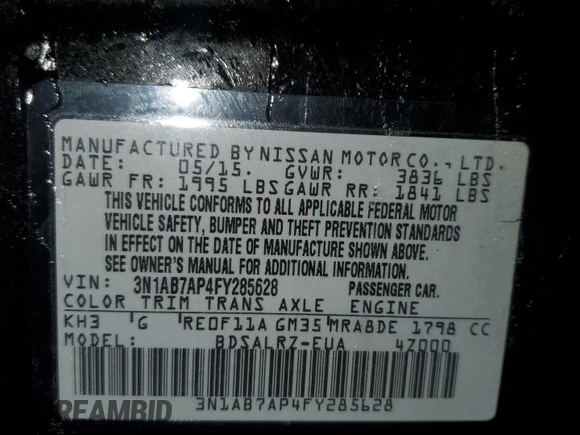 2015 Nissan Sentra SV with VIN 3N1AB7AP4FY285628, listed as a Copart auction lot 44755005 with 102,073 mi miles and Salvage Title. Bid and sale history available at carsss.com. Image 12.