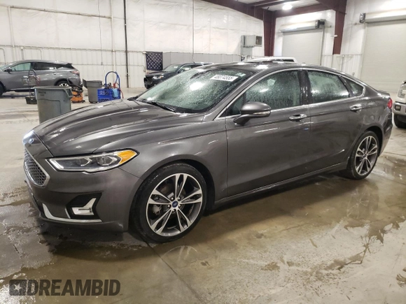 2019 Ford Fusion Titanium with VIN 3FA6P0D96KR222453, listed as a Copart auction lot 48074555 with 122,998 mi miles and Salvage Title. Bid and sale history available at carsss.com. Image 1.
