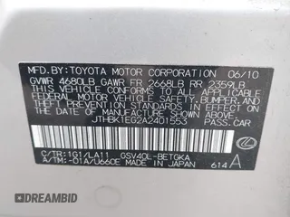 2010 Lexus ES with VIN JTHBK1EG2A2401553, listed as a IAAI auction lot 41924065 with 228,784 mi miles. Bid and sale history available at carsss.com. Image 9.