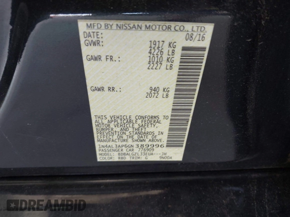 2016 Nissan Altima S z VIN 1N4AL3AP6GN389996, wystawiony jako IAAI lot #42636237 z przebiegiem 104 988 mil mil oraz . Historia ofert i sprzedaży dostępna na DreamBid. Obrazek 9.