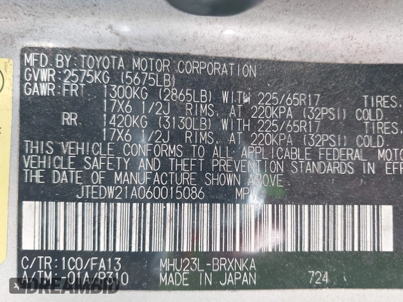 2006 Toyota Highlander Hybrid with VIN JTEDW21A060015086, listed as a IAAI auction lot 42138780 with 228,472 mi miles. Bid and sale history available at carsss.com. Image 9.