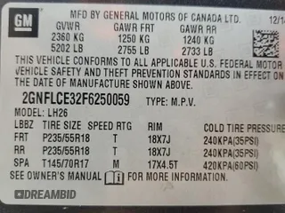 2015 Chevrolet Equinox LT with VIN 2GNFLCE32F6250059, listed as a Copart auction lot 51685445 with 131,200 mi miles and Salvage Title. Bid and sale history available at carsss.com. Image 13.