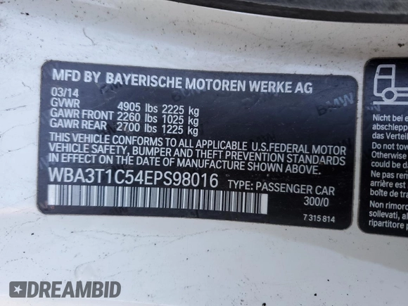 2014 BMW 4 Series 428i xDrive with VIN WBA3T1C54EPS98016, listed as a Copart auction lot 43812335 with 57,634 mi miles and Salvage Title. Bid and sale history available at carsss.com. Image 12.