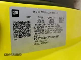 2022 Chevrolet Corvette 3LT with VIN 1G1YC3D4XN5100893, listed as a Copart auction lot 61994414 with 0 mi miles and Salvage Title. Bid and sale history available at carsss.com. Image 12.