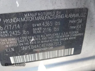2014 Hyundai Sonata GLS with VIN 5NPEB4AC4EH897513, listed as a IAAI auction lot 41953553 with 209,502 mi miles and . Bid and sale history available at DreamBid. Image 9.