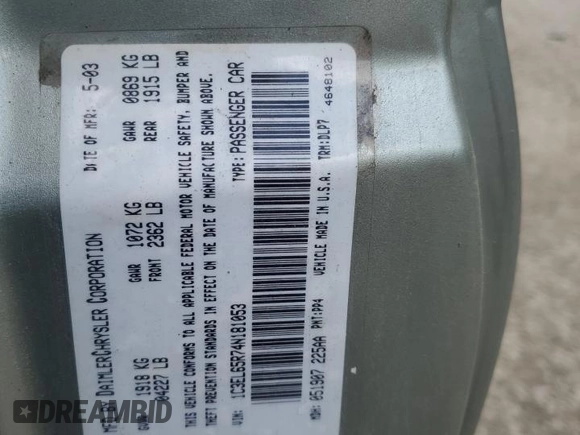 2004 Chrysler Sebring Limited z VIN 1C3EL65R74N181053, wystawiony jako Copart lot #57616835 z przebiegiem 90 898 mil mil oraz Szkoda całkowita • Salvage title. Historia ofert i sprzedaży dostępna na DreamBid. Obrazek 12.