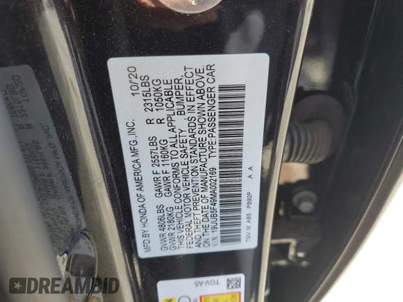 2021 Acura TLX Technology with VIN 19UUB5F49MA002169, listed as a Copart auction lot 57046525 with 60,256 mi miles and Salvage title. Bid and sale history available at DreamBid. Image 12.