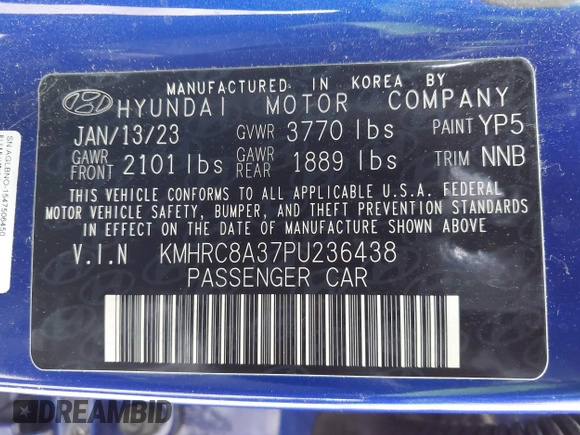 2023 Hyundai Venue SEL with VIN KMHRC8A37PU236438, listed as a IAAI auction lot 42053376 with 48,859 mi miles and . Bid and sale history available at DreamBid. Image 9.