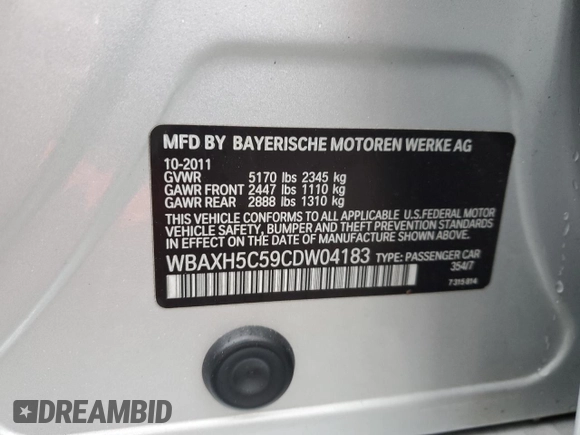 2012 BMW 5 Series 528i xDrive with VIN WBAXH5C59CDW04183, listed as a Copart auction lot 54977285 with 146,507 mi miles and Clean Title. Bid and sale history available at DreamBid. Image 12.