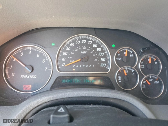 2006 GMC Envoy Denali with VIN 1GKES63M562342854, listed as a Copart auction lot 47077205 with 194,704 mi miles and Clean Title. Bid and sale history available at carsss.com. Image 9.