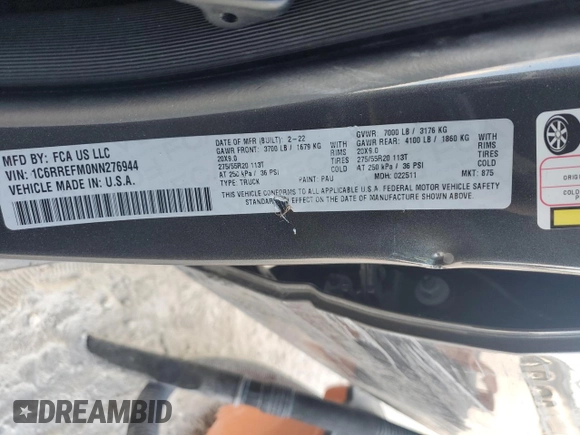 2022 Ram 1500 Lone Star with VIN 1C6RREFM0NN276944, listed as a Copart auction lot 86321034 with 26,828 mi miles and Non repairable. Bid and sale history available at DreamBid. Image 14.