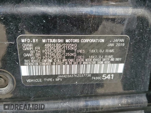 2019 Mitsubishi Outlander SE with VIN JA4AD3A37KZ037736, listed as a Copart auction lot 61163005 with Not provided miles and Clean title. Bid and sale history available at DreamBid. Image 12.