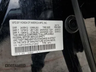 2019 Acura MDX Technology with VIN 5J8YD3H57KL012402, listed as a Copart auction lot 62819745 with 121,979 mi miles and Salvage title. Bid and sale history available at DreamBid. Image 13.