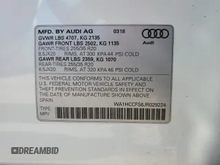 2018 Audi Q3 Premium Plus with VIN WA1HCCFS6JR029224, listed as a Copart auction lot 50457203 with 59,217 mi miles. Bid and sale history available at carsss.com. Image 13.