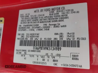 2019 Ford Mustang EcoBoost with VIN 1FA6P8TH9K5134989, listed as a IAAI auction lot 42308232 with 87,138 mi miles and . Bid and sale history available at DreamBid. Image 9.