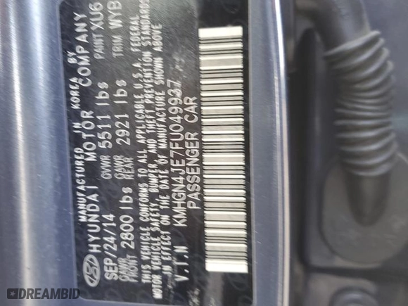 2015 Hyundai Genesis 3.8L with VIN KMHGN4JE7FU049937, listed as a Copart auction lot 50612825 with 79,720 mi miles and Salvage Title. Bid and sale history available at carsss.com. Image 13.