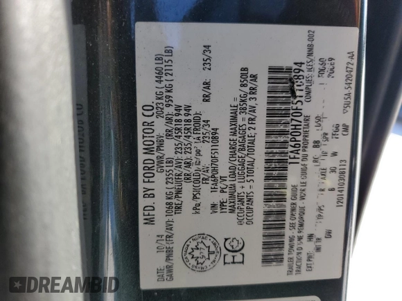 2015 Ford Fusion SE with VIN 1FA6P0H70F5110894, listed as a Copart auction lot 42492175 with Not provided miles and Salvage title. Bid and sale history available at DreamBid. Image 14.
