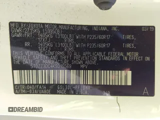 2019 Toyota Sienna L с VIN 5TDZZ3DC4KS015569, выставлен на аукционе IAAI как лот 42114405 с пробегом 101 476 миль миль и . История ставок и продаж доступна на DreamBid. Изображение 9.