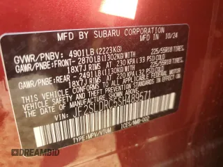 2025 Subaru Forester Limited z VIN JF2SLDRC5SH489571, wystawiony jako Copart lot #56258755 z przebiegiem 226 mil mil oraz Szkoda całkowita • Salvage title. Historia ofert i sprzedaży dostępna na DreamBid. Obrazek 14.