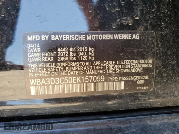 2014 BMW 3 Series 328d with VIN WBA3D3C50EK157059, listed as a Copart auction lot 48498525 with 91,321 mi miles and Salvage Title. Bid and sale history available at carsss.com. Image 12.