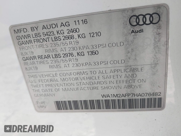 2017 Audi Q5 Premium Plus z VIN WA1M2AFP7HA076482, wystawiony jako IAAI lot #40941937 z przebiegiem 122 531 mil mil oraz . Historia ofert i sprzedaży dostępna na DreamBid. Obrazek 9.