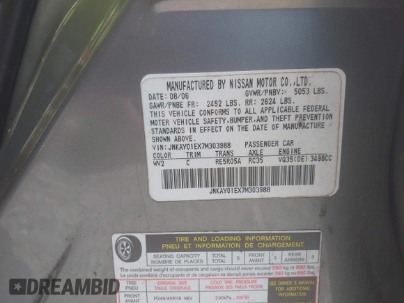 2007 Infiniti M with VIN JNKAY01EX7M303988, listed as a IAAI auction lot 42024279 with Not Provided miles and . Bid and sale history available at DreamBid. Image 9.