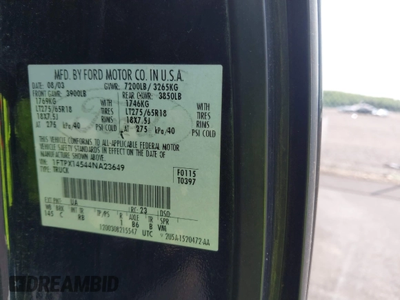 2004 Ford F-150 XLT с VIN 1FTPX14544NA23649, выставлен на аукционе IAAI как лот 42687382 с пробегом Не указан миль и . История ставок и продаж доступна на DreamBid. Изображение 9.