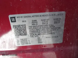 2019 GMC Terrain SLE with VIN 3GKALMEV3KL144871, listed as a IAAI auction lot 41792585 with 52,749 mi miles. Bid and sale history available at carsss.com. Image 9.
