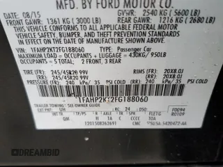 2015 Ford Taurus SHO with VIN 1FAHP2KT2FG188060, listed as a Copart auction lot 48952155 with 93,092 mi miles and Salvage Title. Bid and sale history available at DreamBid. Image 12.